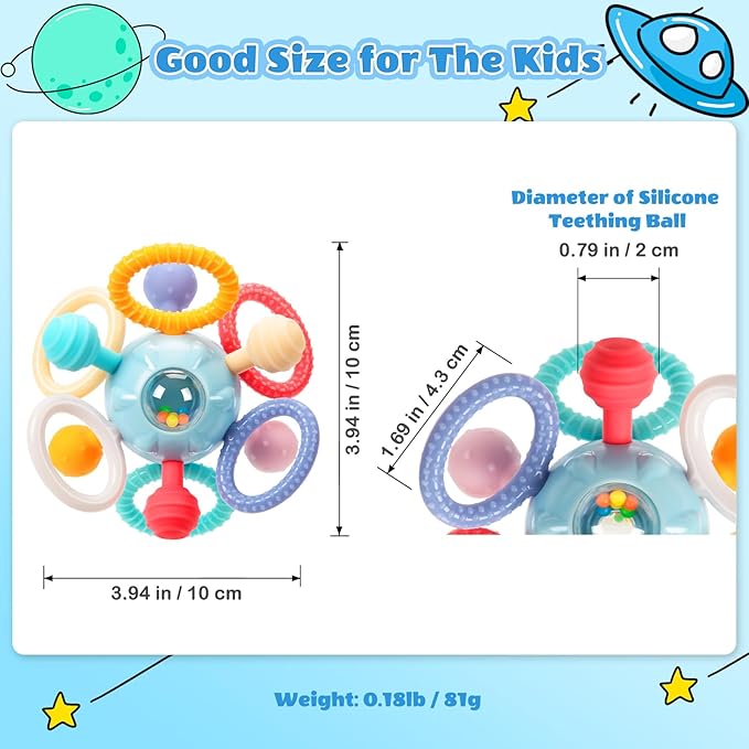 Baby Teething Toys for 0-6 6-12 Months, BPA Free Food Grade Silicone Teether, Infant Sensory Chew Rattles Toys, Gifts for Infant Newborn Boys Girls 0 3 6 9 12 18 Months, Blue