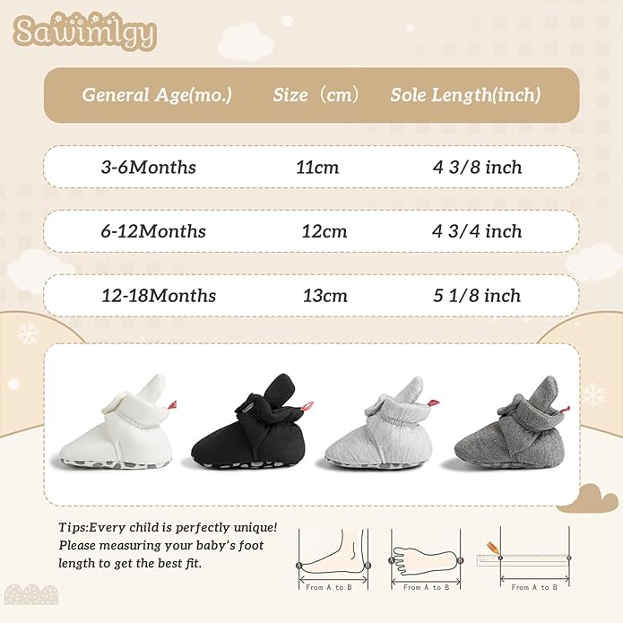 Sawimlgy Newborn Infant Baby Girl Boy Cotton Booties Stay On Sock Slippers Soft Bedroom Shoes Non-Skid Ankle Boots With Grippers Toddler Crib Warm Shoe First Walker Birthday Shower