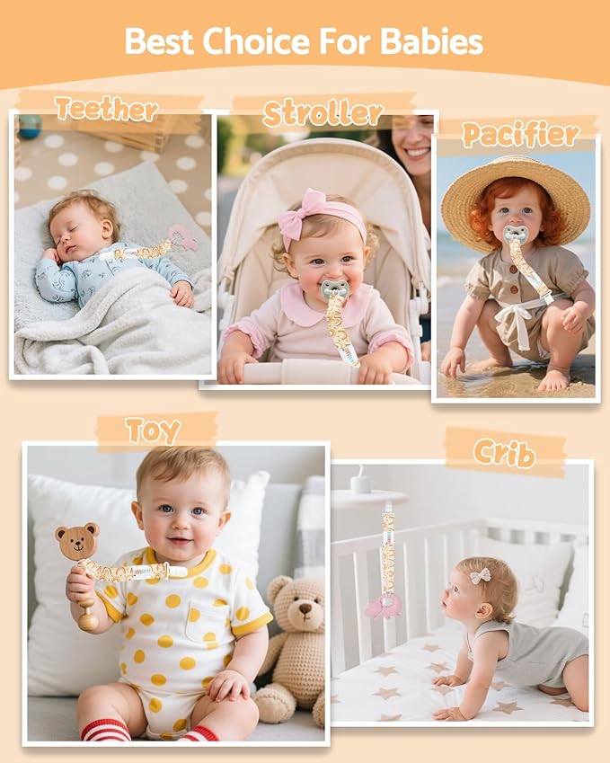ALVABABY 8 Pack Paci Clip Holder Leashes for Newborn Baby Boys Girls 8DBP06A