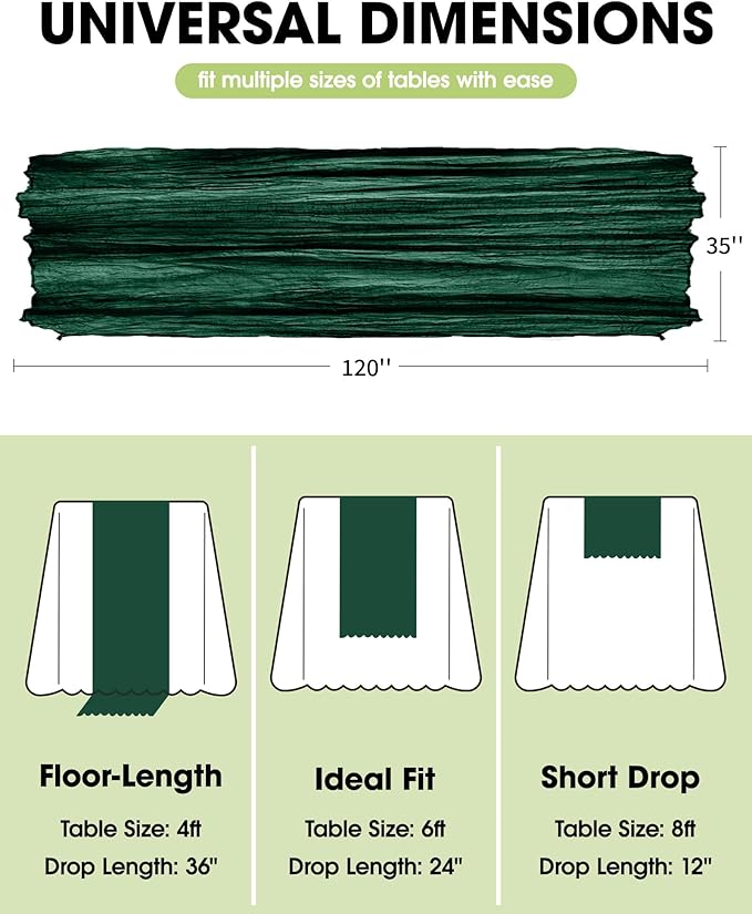 Pureegg 2-Pack Cheese Cloths Table Runner, 120'' Boho Table Cloth Decorations for Party, Baby Shower, Wedding and Farmhouse, Fabric Room Decor, Emerald Green