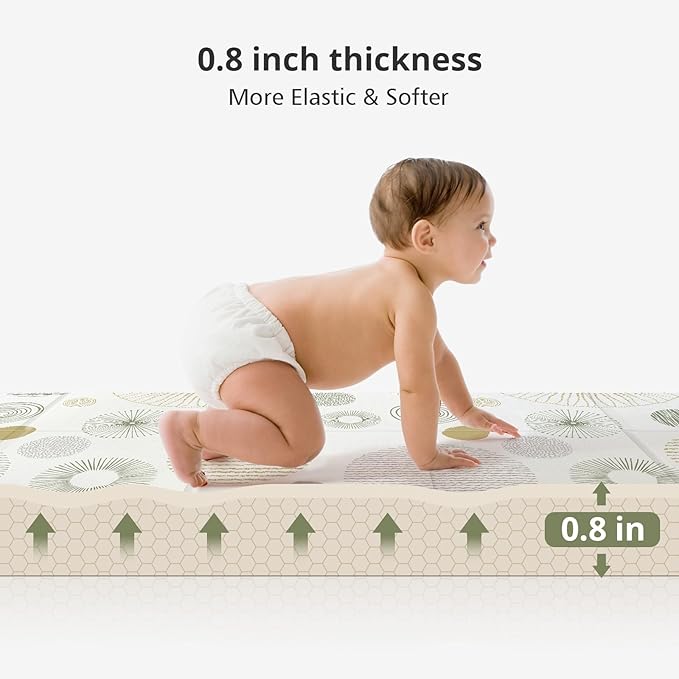 Extra Large Play Mat for Baby, 0.8 Inch Thick BPA Free, Reversible Foldable Baby Play Mat, 79" x71" Waterproof Foam Floor Baby Crawling Mat, Portable Playmat for Infants, Toddler, Kids, Circle