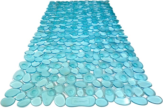 “Pebbles” Non-Slip Bathtub/Shower Mat 27.5”x14” Rectangular, Non-Toxic, Safe, Clean, Machine-Washable, Superior Grip & Drainage, Vinyl, for Smooth Floors ONLY, Transparent Aqua