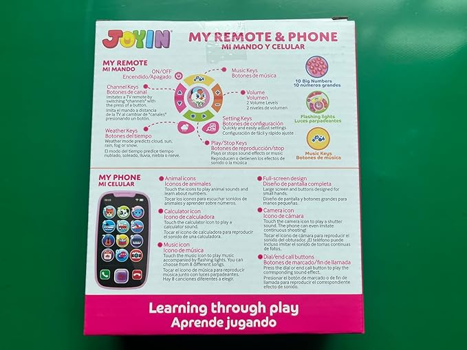 JOYIN Baby Learning Phone and Remote Toy for Toddler, Pink Smartphone Toys with Music for Infants, Kids, Girls, Holiday Stocking Stuffers, Birthday Gift