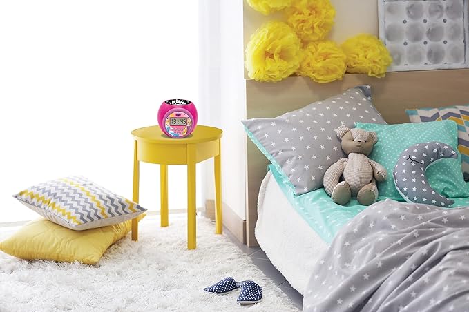 LEXIBOOK Projector Clock Disney Princess with Snooze Alarm Function, Night Light with Timer, LCD Screen, Battery Operated, Pink