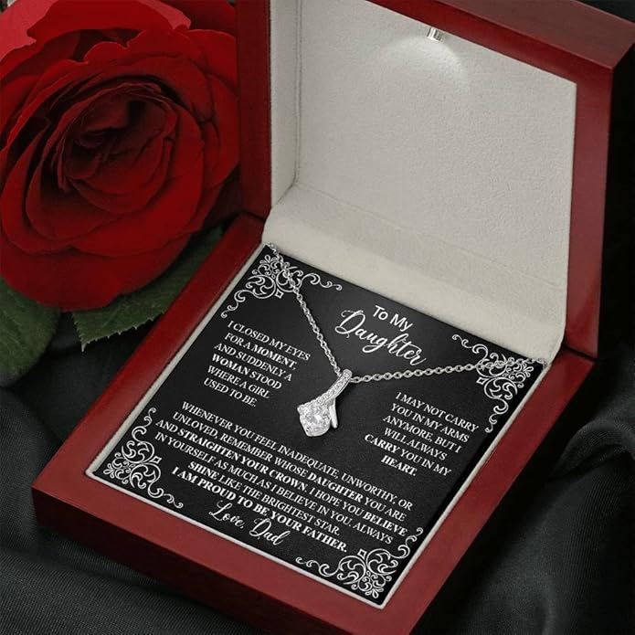 To My Daughter Gift Necklace From Dad or Mom - Badass Daughter Jewelry With Heartfelt Message & Elegant Box