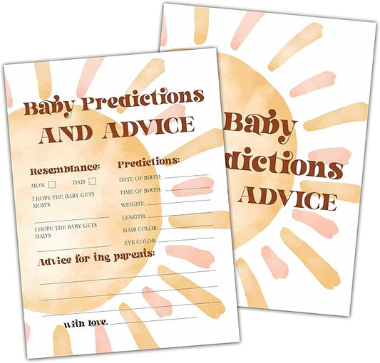 Baby Shower Games For Boy, Boho Sun Baby Predictions and Advice Baby Shower Game, Sunshine Here Comes The Son Gender Reveal Games, Set of 25 Cards(Bohosun006)