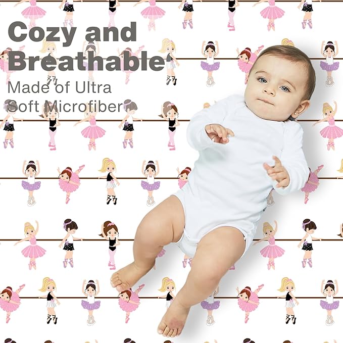 Everyday Kids 2 Pack Fitted Girls Crib Sheet, 100% Soft Breathable Microfiber Baby Sheet, Fits Standard Size Crib Mattress 28in x 52in, Nursery Sheet - Ballerina/Pink
