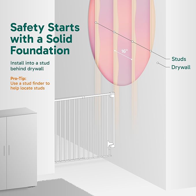 Cumbor 29.2–43" Baby Gate for Stairs, Wall-Mounted (Drill Required), No Bottom Bar Dog Gate, Auto Close Extra Wide Adjustable Walk Thru, Pet & Toddler Proof Gate, Top & Bottom of Stairways (Brown)