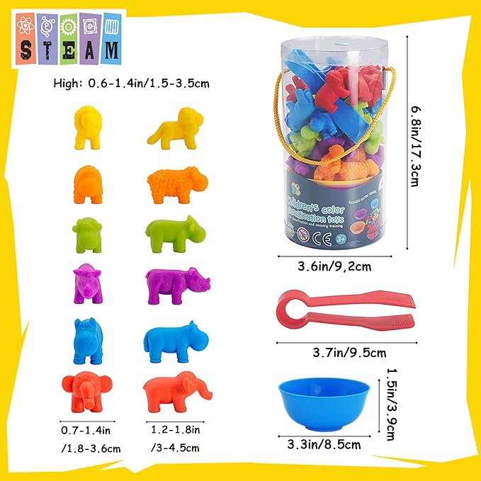 UNIQUE KIDS Counting Educational Learning Toy Set with Sorting Cups – Engaging Sensory Color Classification Training Game for Toddlers and Preschoolers Ages 3 and Up (Animals)