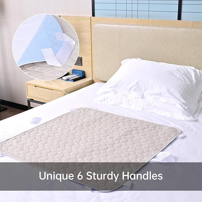 Positioning Bed Pad with Handles, Waterproof Breathable Reusable Bed Pads for Incontinence at Home & Hospital, 2 Pack Washable Transfer Sheet Pads for Adults and Elderly(34x36 Inch)