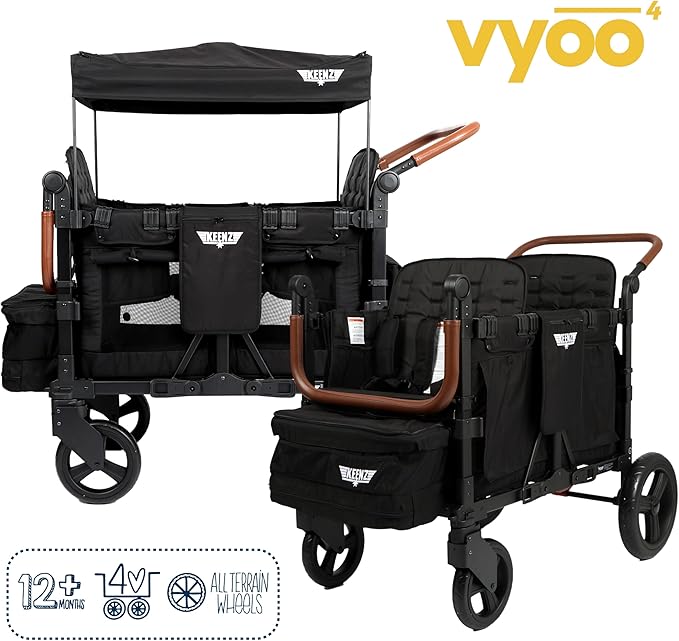 Keenz VYOO Stroller Wagon with Canopy - Foldable Design for Easy Storage, 5 Seating Positions for Kids, Enhanced Child Safety, All-Terrain Mobility, 4-Passangers, Black