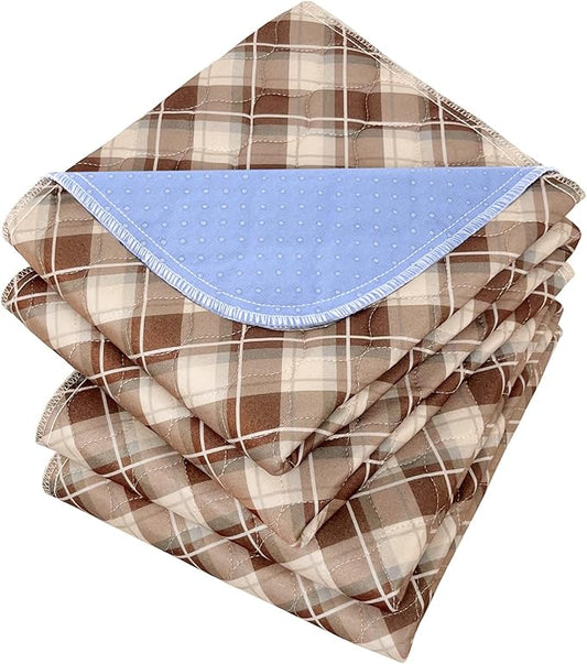 Non-Slip Bed Pads for Incontinence Washable (34" x 36"|2 Pack), Waterproof Bed Pads, Brown Grid, Bed Wetting Pads for Bed, Sofa, Floor, Resuable Underpads for Adults, Seniors, Pet