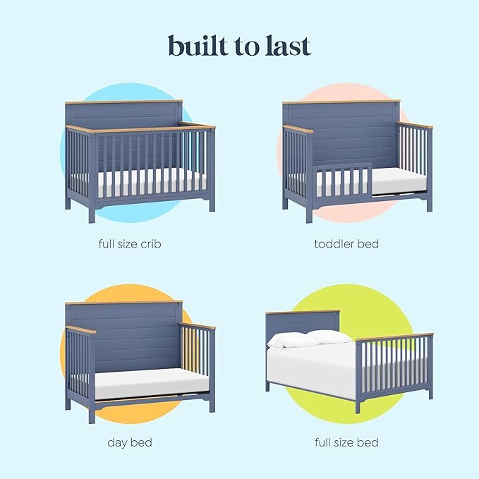 DaVinci Shea 4-in-1 Convertible Crib in Cove Blue and Honey, GREENGUARD Gold Certified