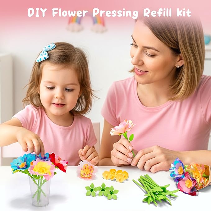 Aboofx DIY Fabric Flower Bouquet Craft Kit Refill, About 90 pcs Fabric Petals, 28pcs Stems, 28 pcs Flower Centers, 28 pcs Receptacles