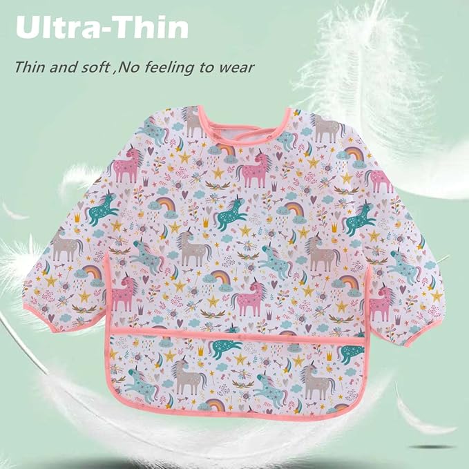 3 Pcs Waterproof Long Sleeves Baby Bibs Weaning Smock Bib 3-24 Months