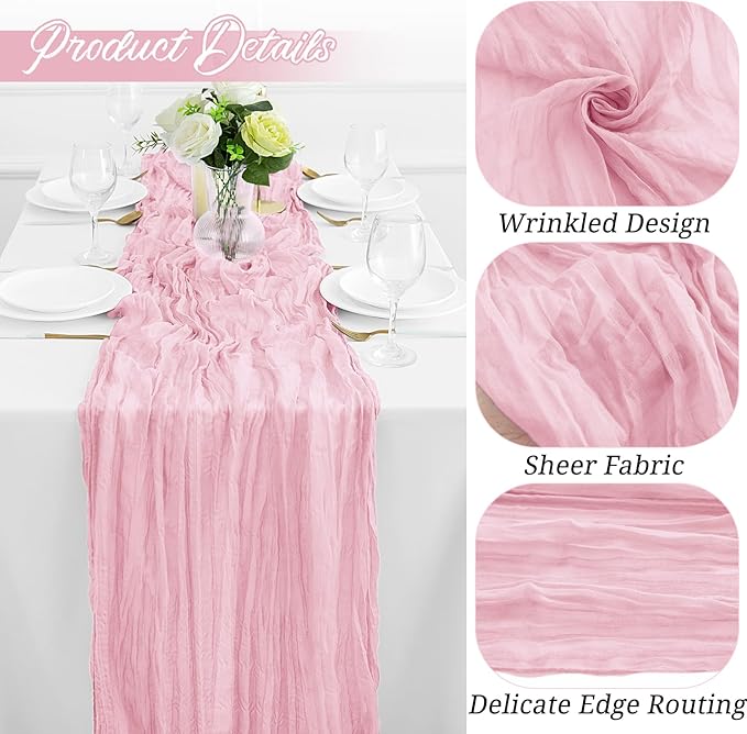 12Pack Pink Table Runner 35 x 120 inch Cheesecloth Table Runner 10FT Boho Table Runners Rustic Gauze Cheese Cloth Table Runners for Party Wedding Birthday Dining Bridal Shower Baby Shower Decor
