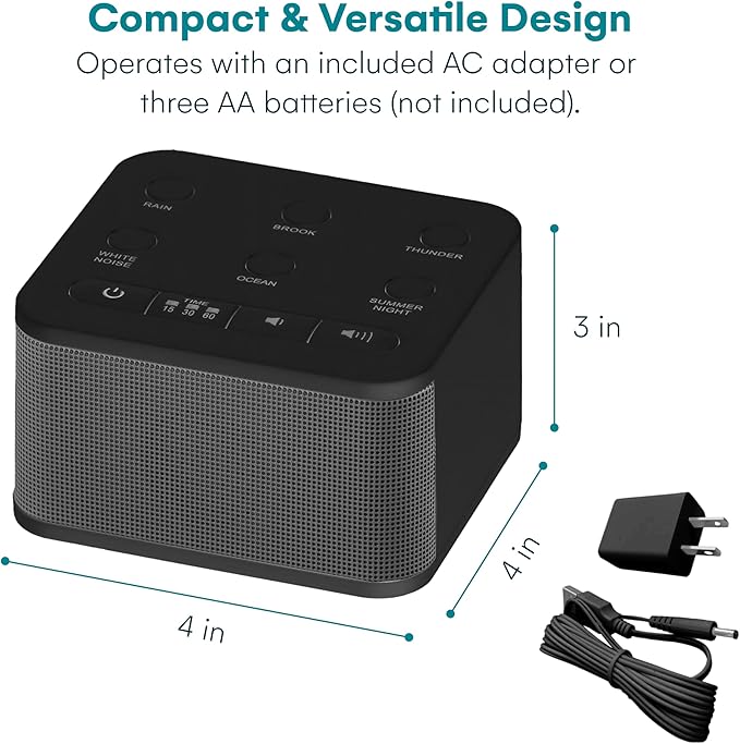 Big Red Rooster Sound Machine - 6 Sleep Sounds - Portable White Noise Machine for Office Privacy & Adult Sleeping - Compact Travel or Home - Dual Power Options - Black