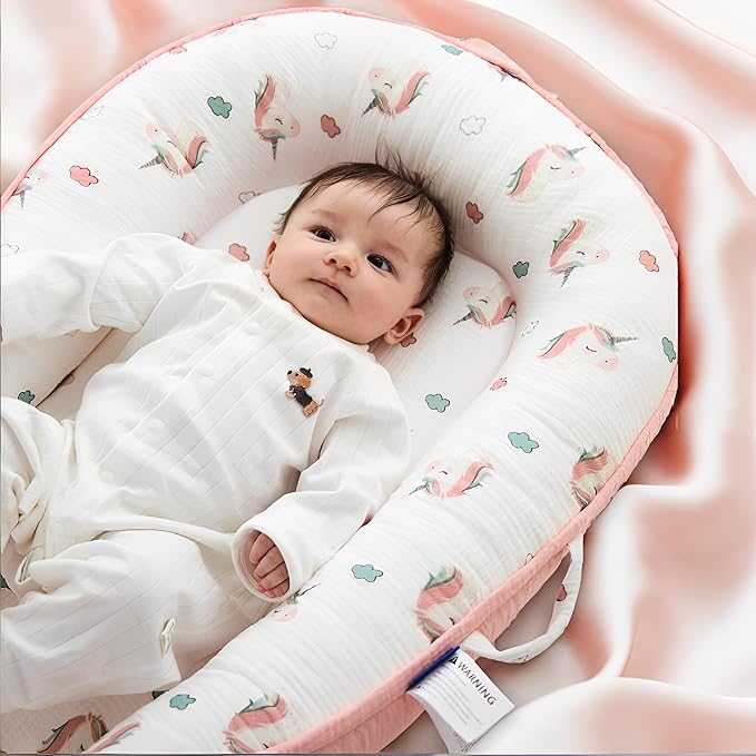 Premium Muslin Baby Lounger - Foldable, Adjustable & Breathable Infant Seat for 0-24 Months, Portable Travel Design with Mesh Liner, Soft & Cozy for Home & On-The-Go