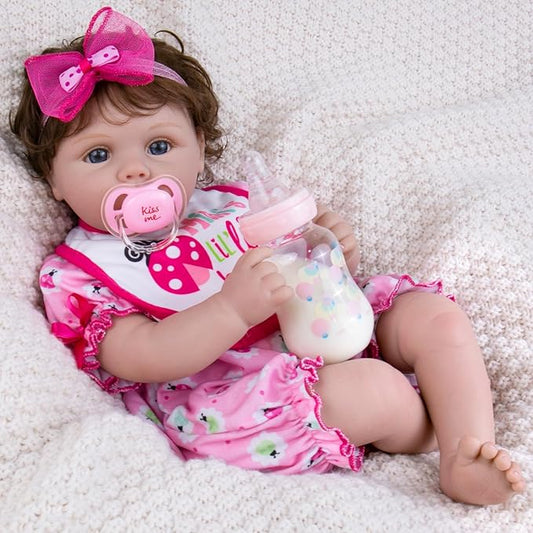 Aori Lifelike Reborn Baby Dolls - 22" Realistic Weighted Cloth Body Baby Girl with 3/4 Soft Vinyl Limbs, Newborn Toddler Doll for Kids Ages 3+ Years