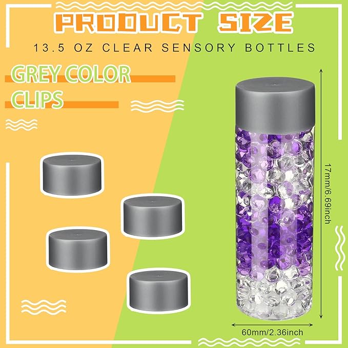 Hoolerry 16 Pcs Empty Plastic Sensory Bottles with Lids Reusable Clear Plastic Sensory Water Bottles for DIY Crafts Classroom Handmade Party Decoration(Grey,13.5 oz)