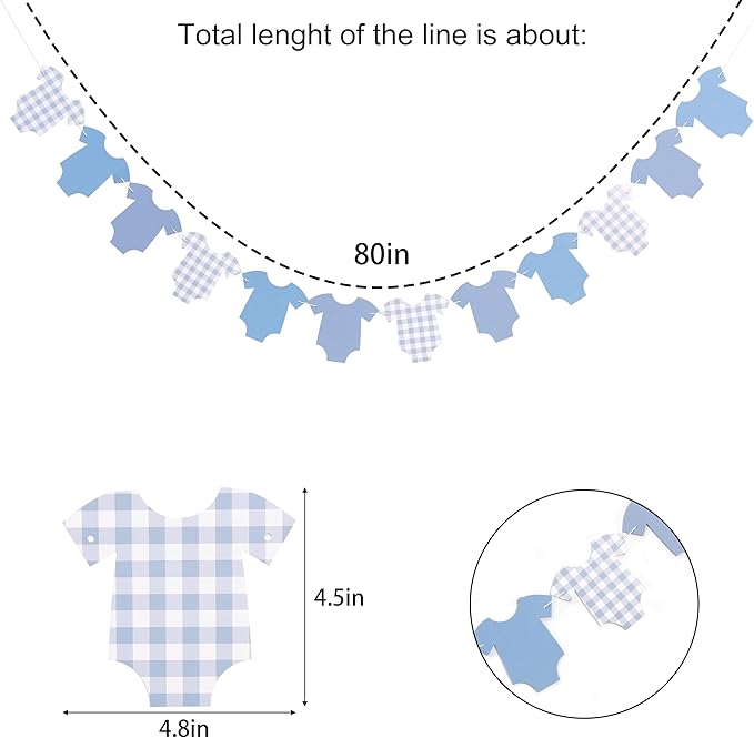 Blue Bodysuit Banner - Blue Gingham Banner,Baby Shower Decoration,Blue Baby Shower Bunting,Girl Boy Baby Shower Decor (bule)