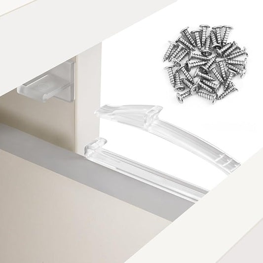 Coolrunner Upgraded Child Safety Drawer Locks, 8 Pack Safety Invisible Drawer Latches with Strong Adhesive and Screw for Baby Care, Only fit for Some Drawers, Please See Below Before Buying