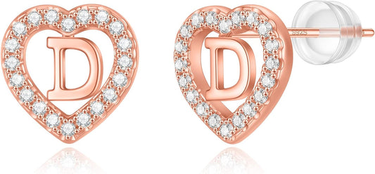 Initial Heart Earrings for Girls, Sterling Silver Post Silver/Rose Gold Heart Initial Stud Earrings for Little Girls Kids Baby Earrings Non Tarnish Hypoallergenic Earrings for Teen Girls Gifts Jewelry