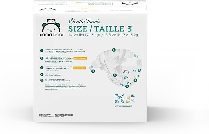 Amazon Brand - Mama Bear Gentle Touch Diapers, Size 3, 168 Count (4 packs of 42)
