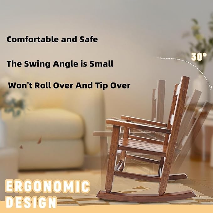 Toddler Rocking Chair Kids Wooden Indoor for Comfy Recliner Rocker for Baby Children Ages 3-6 Outdoor Lounge Chair Girls Playroom Christmas Gift Brown
