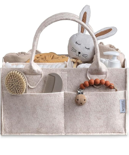 PUTSKA Baby Diaper Caddy Organizer - Nursery Storage Basket for Diaper Station, Baby Basket Shower Gift List and Registry Must-Have, Newborn Essentials, Nursery Decor for Boy or Girl - Mocha, Large