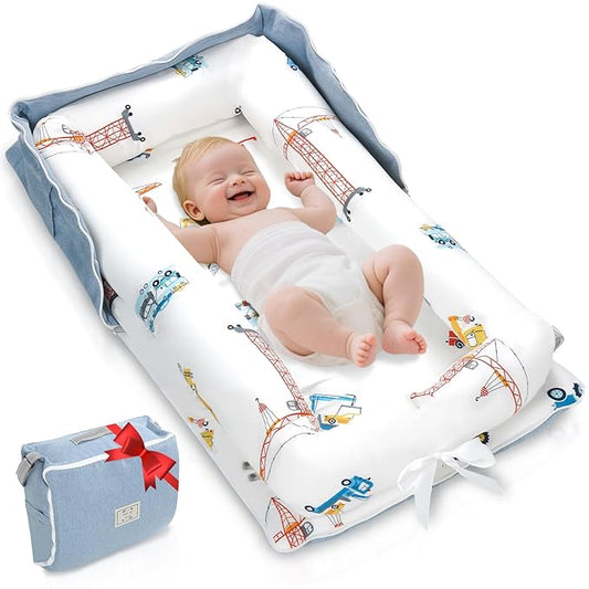 Baby Lounger for Newborn to Toddler 0-24 Months - Portable Infant Lounger with Breathable Cotton, Adjustable Size & Lengthen Space Travel Strap for Home, Outdoor (4.Car)