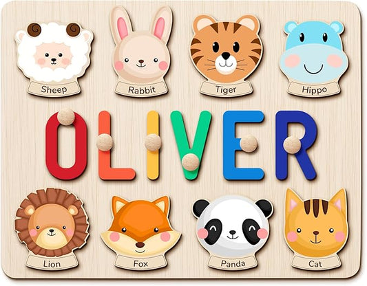 Personalized Name Puzzle - Custom Wooden Puzzle for Toddlers 1-3 - Unique Baby Shower, Christmas & 1st Birthday Gift for Boys and Girls - Keepsake Montessori Toy (Vocab)