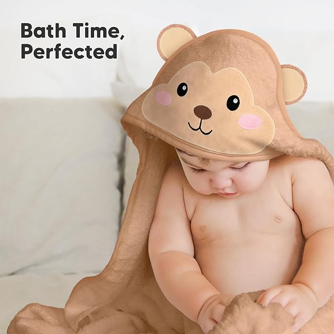 KeaBabies Hooded Baby Towel for Newborn - Viscose Derived from Bamboo Large Baby Bath Towels with Hood for Boys, Girls, Toddler, Extra Absorbent & Soft Newborn Bath Essentials (Monkey)