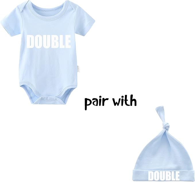 YSCULBUTOL Baby Twins Bodysuits Funny Double Trouble Cute Girl Romper Twin Jumpsuits Hat Set