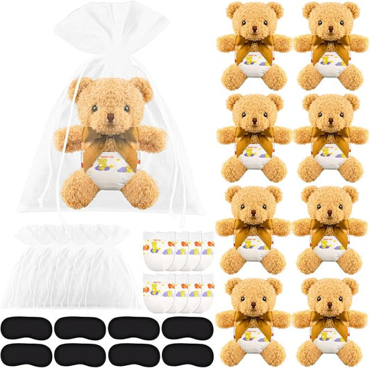 32 Pcs Baby Shower Games Bear Blindfolded Diaper Changing Games Kits with Bear Eye Mask Diapers for Baby Shower Winner Prizes Gifts Bear Party Decoration