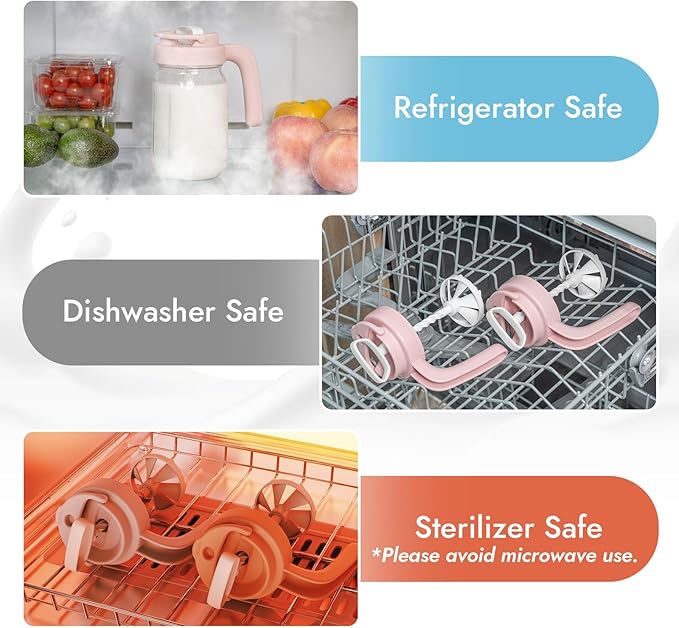 Papablic 32oz Wide Mouth Mason Jar Pour Spout Lid with Mixing Handle & Flip Locking Spout for Mixing Formula/Breastmilk/Protein Powder/Coffee, Pink