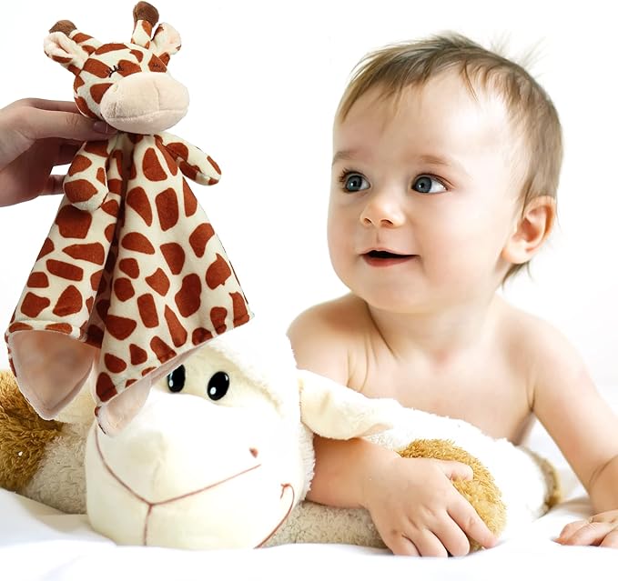 CREVENT Cozy Plush Baby Security Blanket, Loveys for Baby Girls and Boys, Birthday (Monkey+Giraffe)