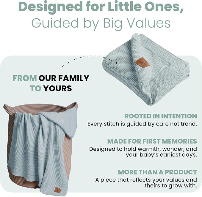100% Organic Cotton Baby Knitted Blanket with Gift Box - Soft Toddler, Crib, Stroller Blanket - Neutral Swaddle and Receiving Blanket for Newborns, 30"x40", Sage