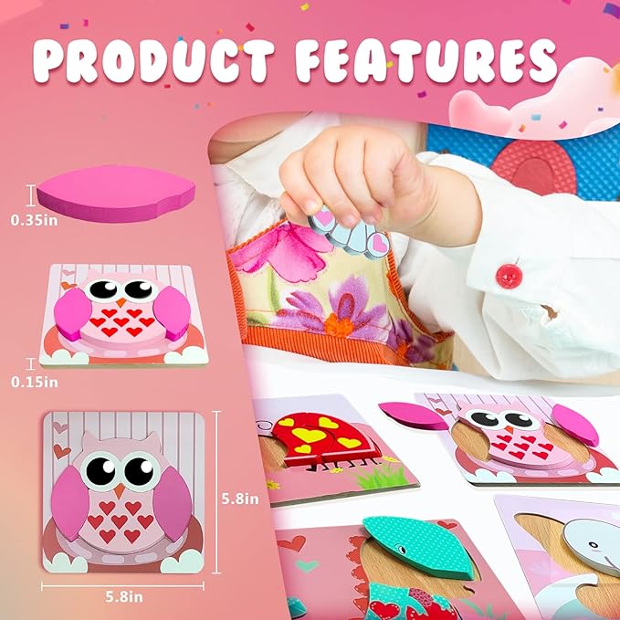 Valentine's Day Toys 6 Pack Wooden Puzzles for Toddlers Valentine's Day Gift for Toddler Toys for 1 2 3 4 Year Old Boys Girls Gifts My First Valentine's Day Toys