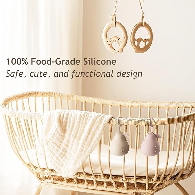 Andy Bear Baby Pacifier Storage Case Paci Holder Case Pear Shape 3 Pack-Ivory Sage Brown