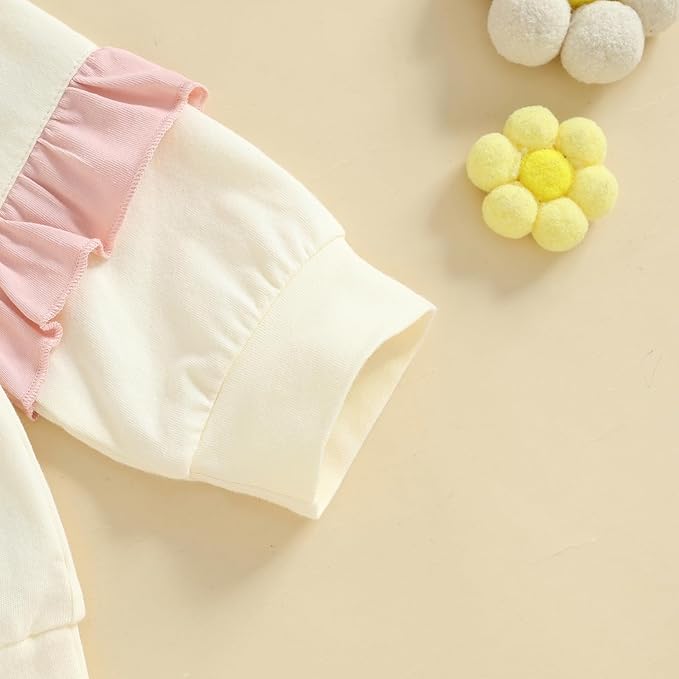 Madjtlqy Toddler Baby Girl Fall Winter Outfit Clothes Flowers Crochet Embroidery Long Sleeve Sweatshirt Tops and Pants Set