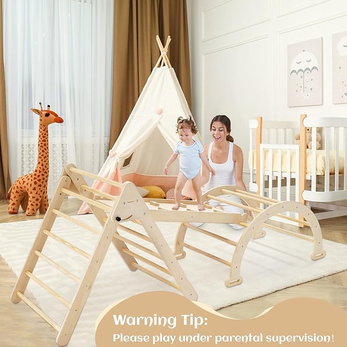 Extra‑Large Montessori Wooden Climbing Triangle Set—Foldable Toddler Gym Triangle, Climbing Ramp & Arch, Indoor Playground for Toddlers 12+ Months