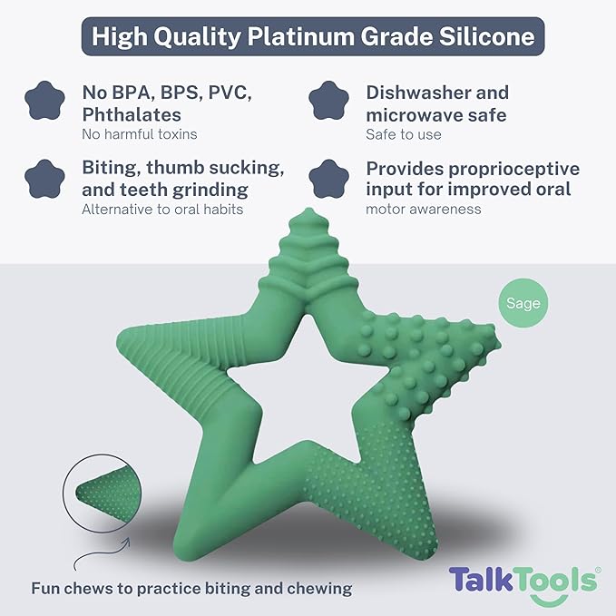 TalkTools Sensory Teeny Teether Star - Alternative to Thumb Sucking and Pacifiers, Enhances Oral Motor Awareness, Perfect for Children with Sensory Needs, Oral Development Aids (Sage)
