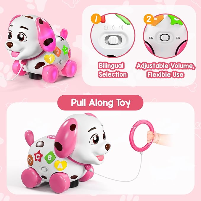 Toys for 1 Year Old Girl Gifts, Baby Toy 6-12-18 Months, Musical Puppy Toddler Learning Toy for 1 Year Old Boy Gift Present, 1st Birthday Gril Gift, Bilingual Toys with Music Light