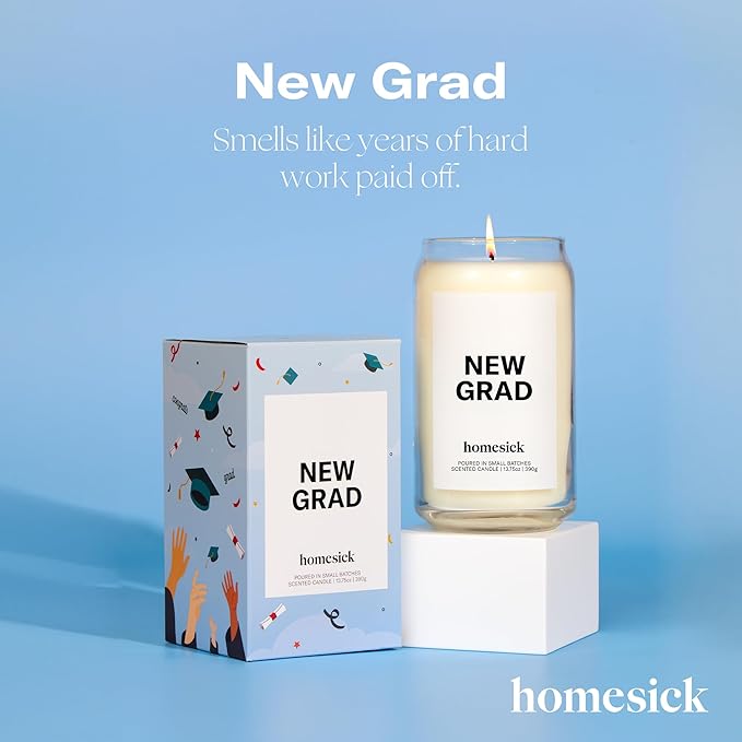 Homesick Scented Candles for Home (New Grad) - 13.75 oz Long-Lasting Soy Wax Jar Candle for Women & Men for All Occasions, 60-80 Hours Burn Time - Notes of Jasmine, Rosemary, Gardenia & Vanilla