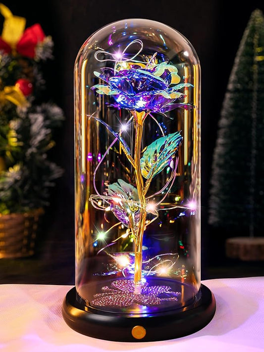 DEEMEI Birthday Gift for Women Purple Rose Eternal Flower USB Light Up Rose in Glass Dome Anniversary Flowers for Delivery Prime Mothers Day Presents Flowers Gifts for Her Grandma Girlfriend Wife