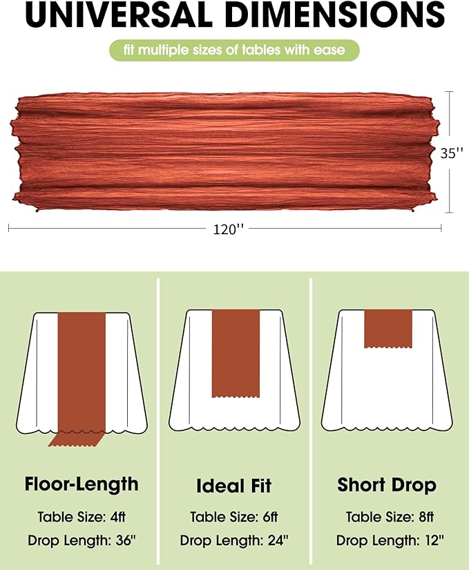 Pureegg 2-Pack Cheese Cloths Table Runner, 120'' Boho Table Cloth Decorations for Party, Baby Shower, Wedding and Farmhouse, Fabric Room Decor, Terracotta