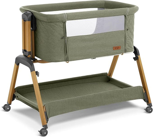 3 in 1 Baby Bassinet, Rocking Bassinets with Comfy Mattress and Wheels, Adjustable Height Bassinet Bedside Sleeper, Easy Folding Portable Crib for Newborn (Green)