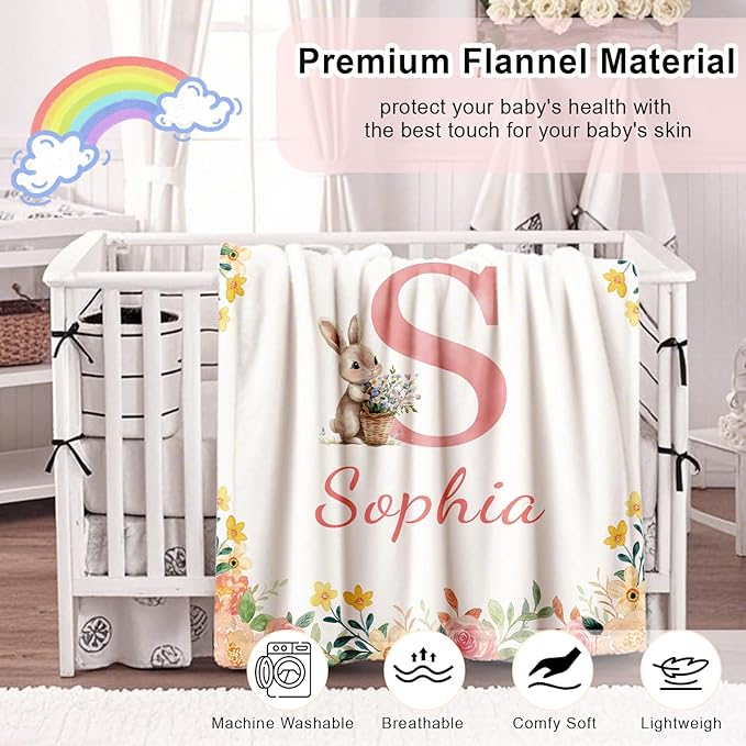 Ship Next Day, Personalized Baby Blanket for Boys Girls - Printed in USA, Custom Baby Blanket with Name Super Soft Plush Flannel, Easter Christmas Brithday Gifts for Baby Shower Kids Toddlers Newborn