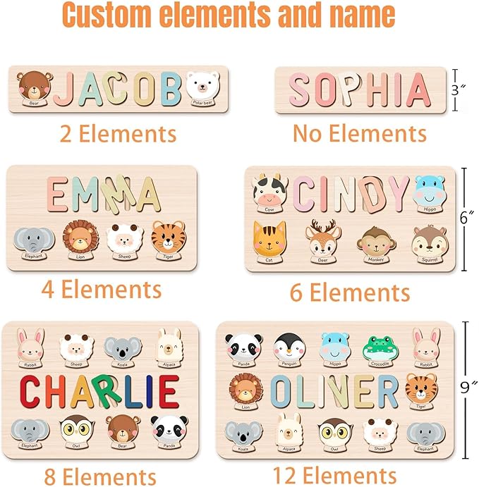 Personalized Custom Wooden Name Puzzle for Toddlers 1-3, Educational Toys for 1-3 Year Olds
